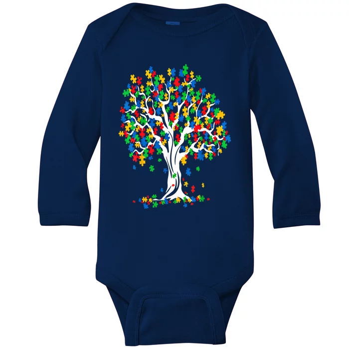 Tree Of Life Autism Awareness Month Funny Asd Supporter Funny Gift Baby Long Sleeve Bodysuit