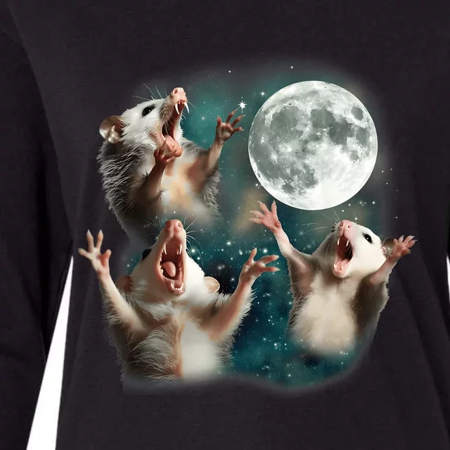 Three Opposum Moon 3 Possum Dead Moon Weird Cursed Meme Womens Cotton Relaxed Long Sleeve T-Shirt