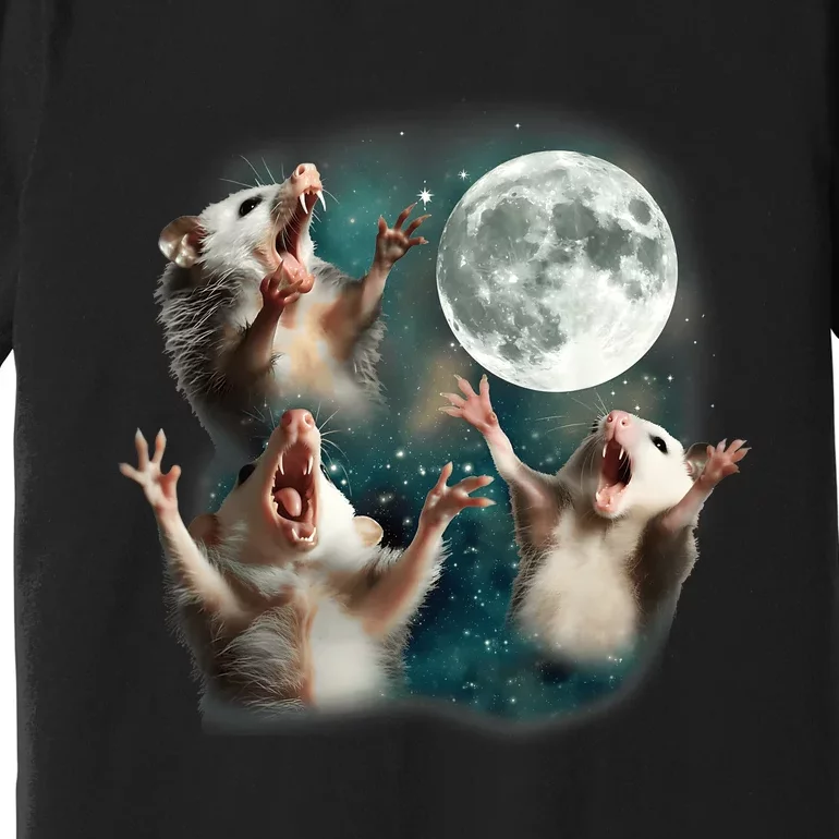 Three Opposum Moon 3 Possum Dead Moon Weird Cursed Meme Premium T-Shirt