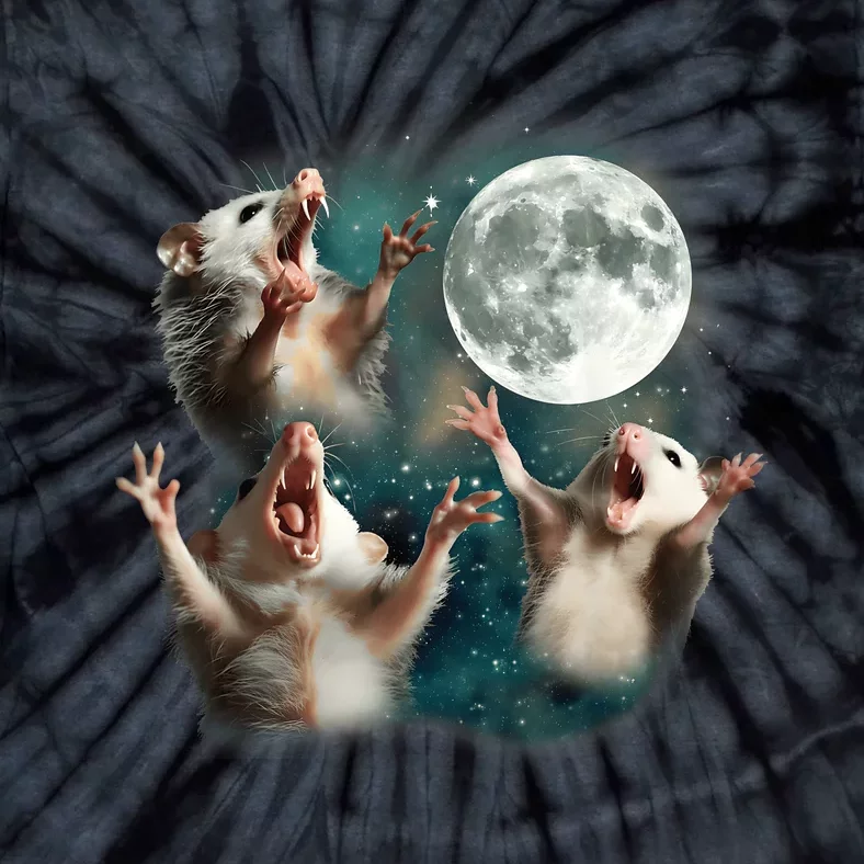 Three Opposum Moon 3 Possum Dead Moon Weird Cursed Meme Tie-Dye T-Shirt