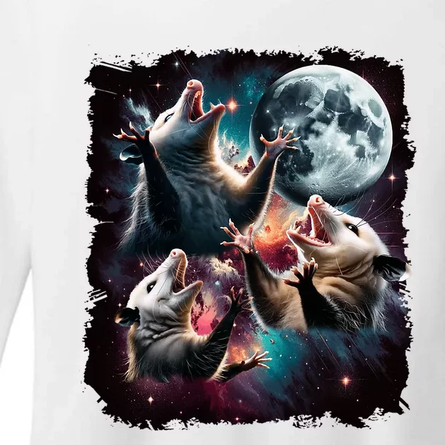 Three Opossum Moon | 3 Possum Moon Funny Weird Cursed Meme Womens CVC Long Sleeve Shirt