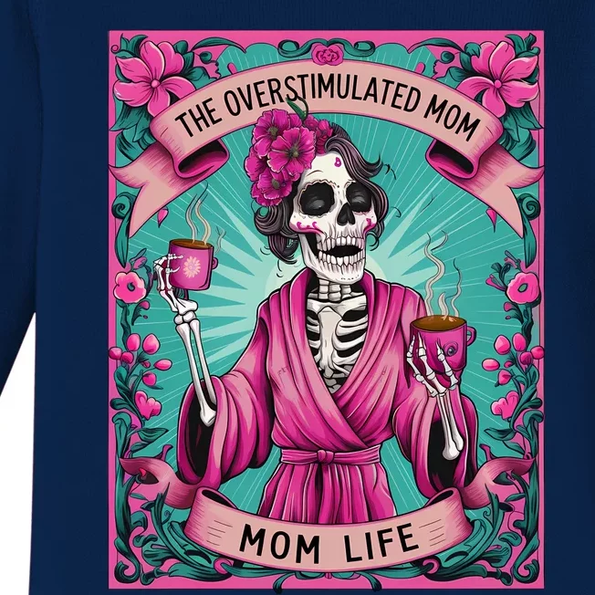 The Overstimulated Mom Skeleton Funny Tarot Card Baby Long Sleeve Bodysuit