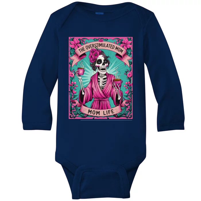 The Overstimulated Mom Skeleton Funny Tarot Card Baby Long Sleeve Bodysuit