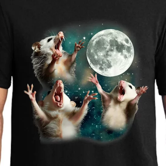 Three Opposum Moon 3 Possum Dead Moon Weird Cursed Meme Pajama Set