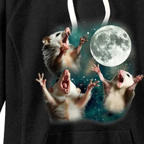 Three Opposum Moon 3 Possum Dead Moon Weird Cursed Meme Women's Fleece Hoodie