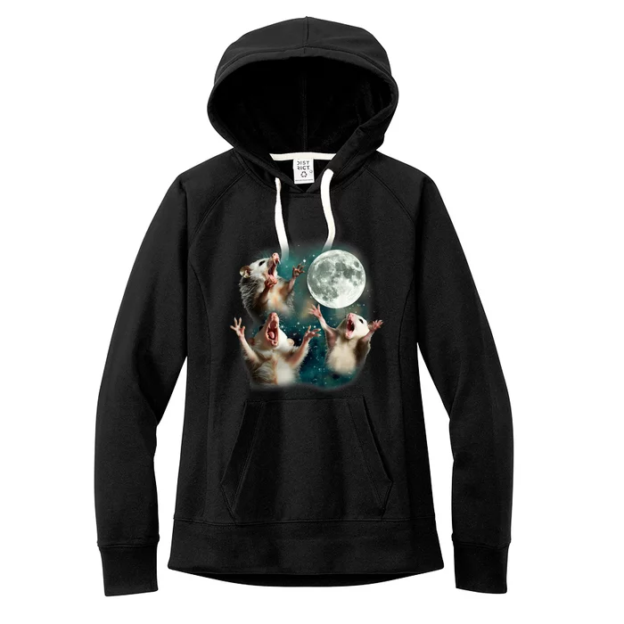 Three Opposum Moon 3 Possum Dead Moon Weird Cursed Meme Women's Fleece Hoodie