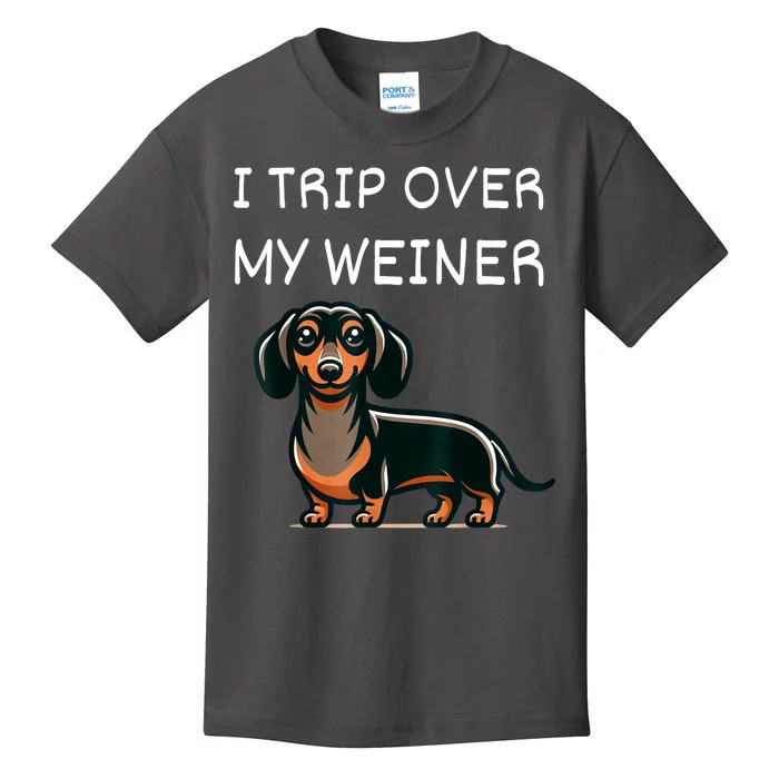 Tripping Over My Weiner Funny Dachshund Doxie Weiner Gift Kids T-Shirt