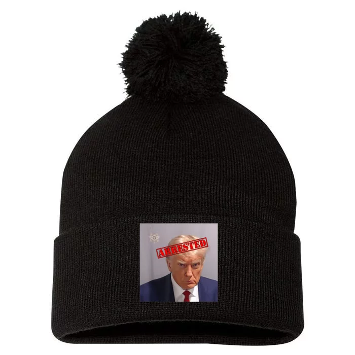 Trump Official Mugshot Arrested Funny Pom Pom 12in Knit Beanie