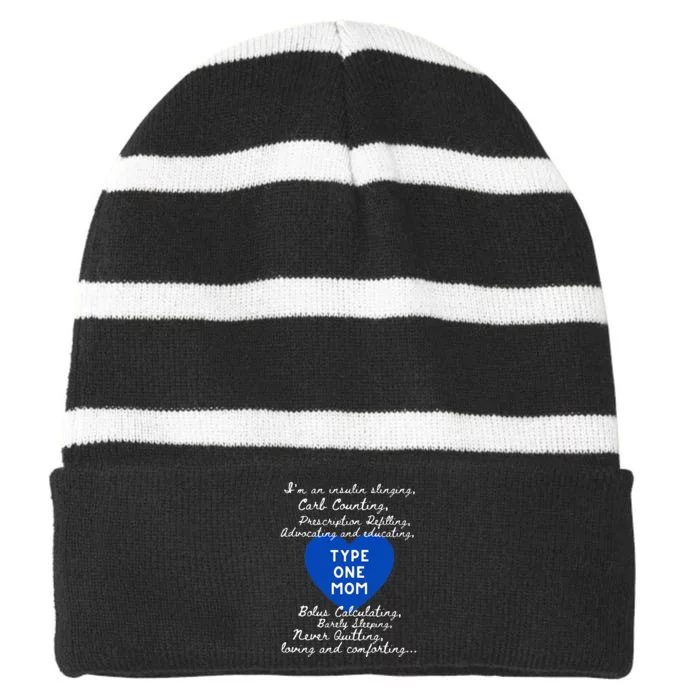 Type One Mom Awareness Type 1 Diabetes Striped Beanie with Solid Band