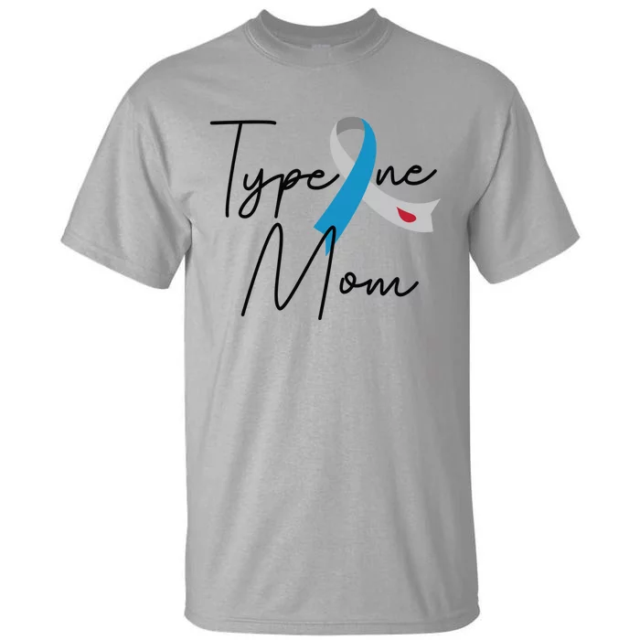 Type One Mom Blue Grey Ribbon Type 1 Diabetes Awareness Gift Tall T-Shirt