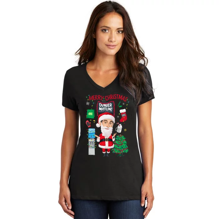 The Office Merry Christmas From Dunder Mifflin Women's V-Neck T-Shirt