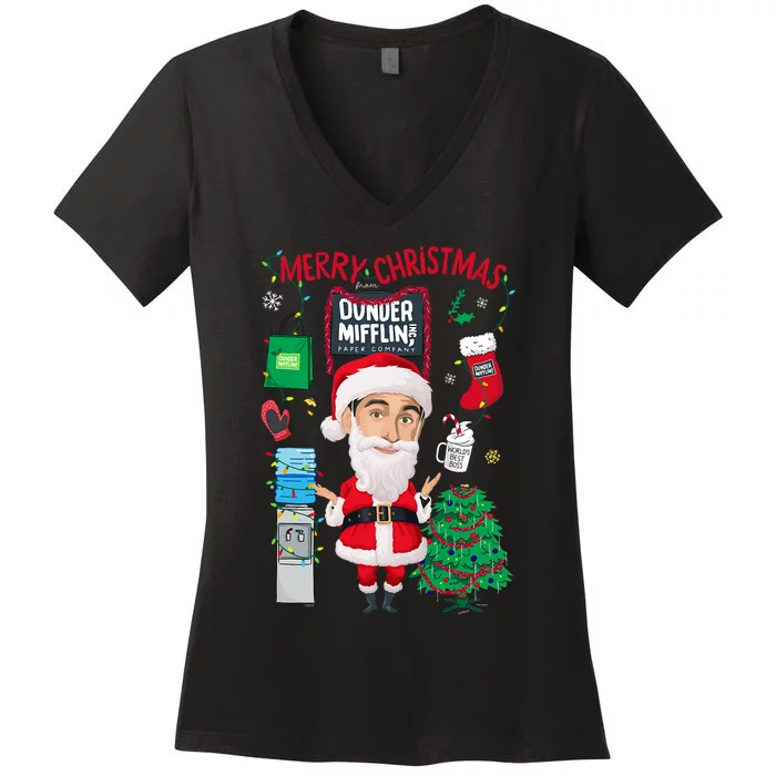 The Office Merry Christmas From Dunder Mifflin Women's V-Neck T-Shirt