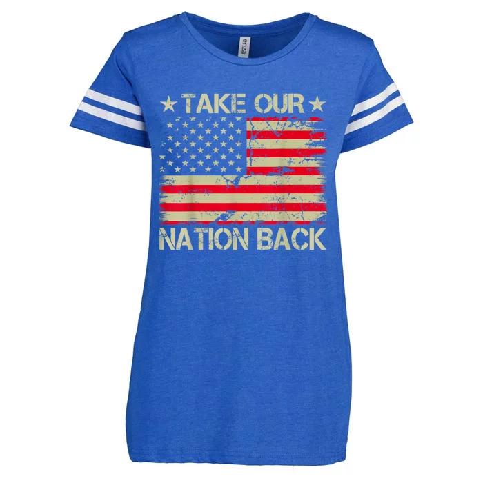 Take Our Nation Back Trump 2024 Election Pro Trump US Flag Enza Ladies Jersey Football T-Shirt