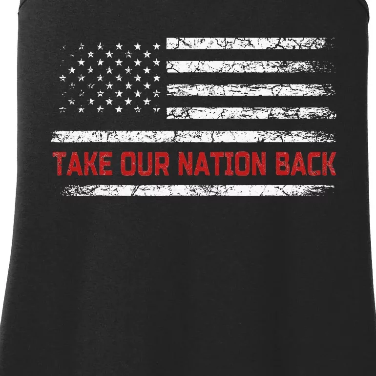 Take Our Nation Back Trump 2024 Election Pro Trump US Flag Ladies Essential Tank