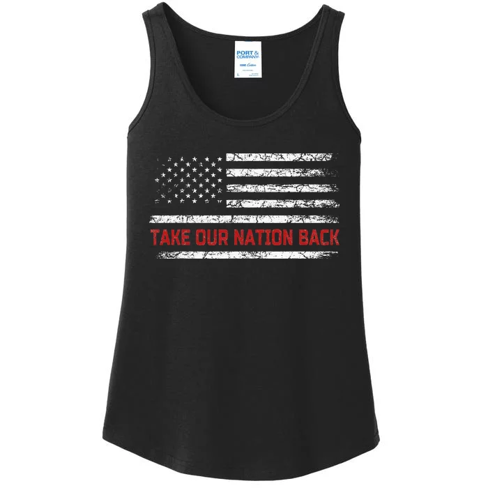 Take Our Nation Back Trump 2024 Election Pro Trump US Flag Ladies Essential Tank