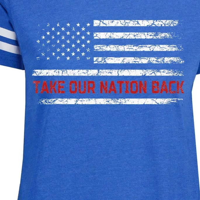 Take Our Nation Back Trump 2024 Election Pro Trump US Flag Enza Ladies Jersey Football T-Shirt