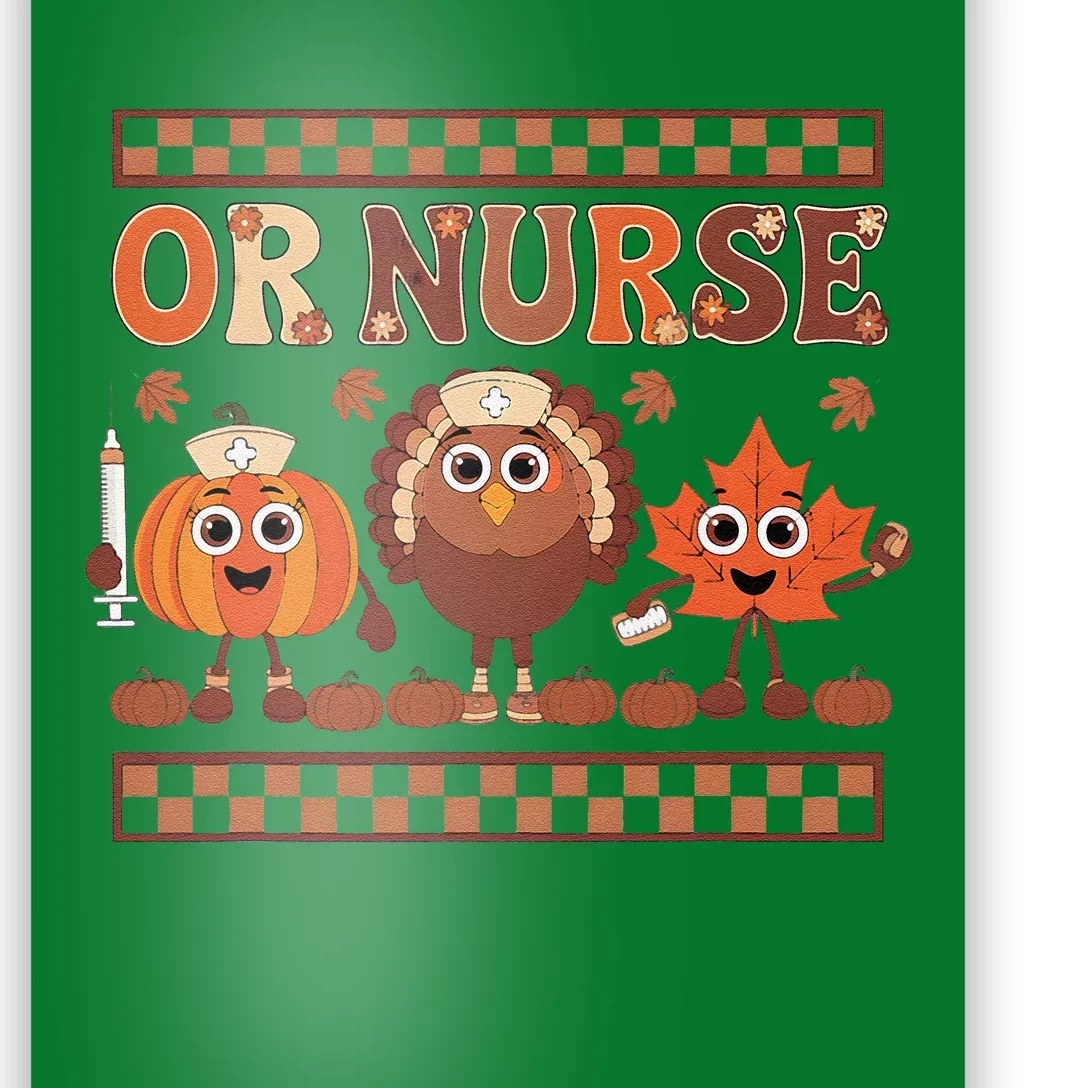 Thanksgiving Or Nurse Fall Pumpkin And Turkey Autumn Check Poster