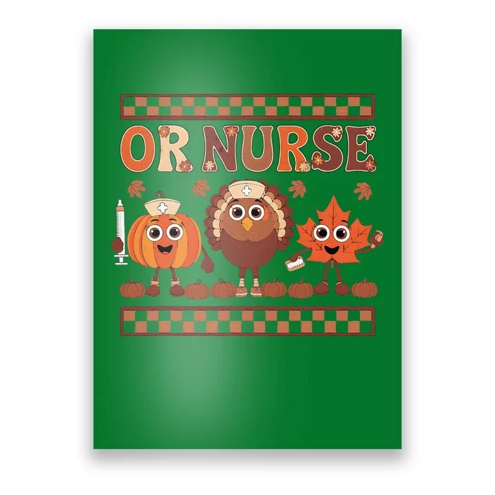 Thanksgiving Or Nurse Fall Pumpkin And Turkey Autumn Check Poster