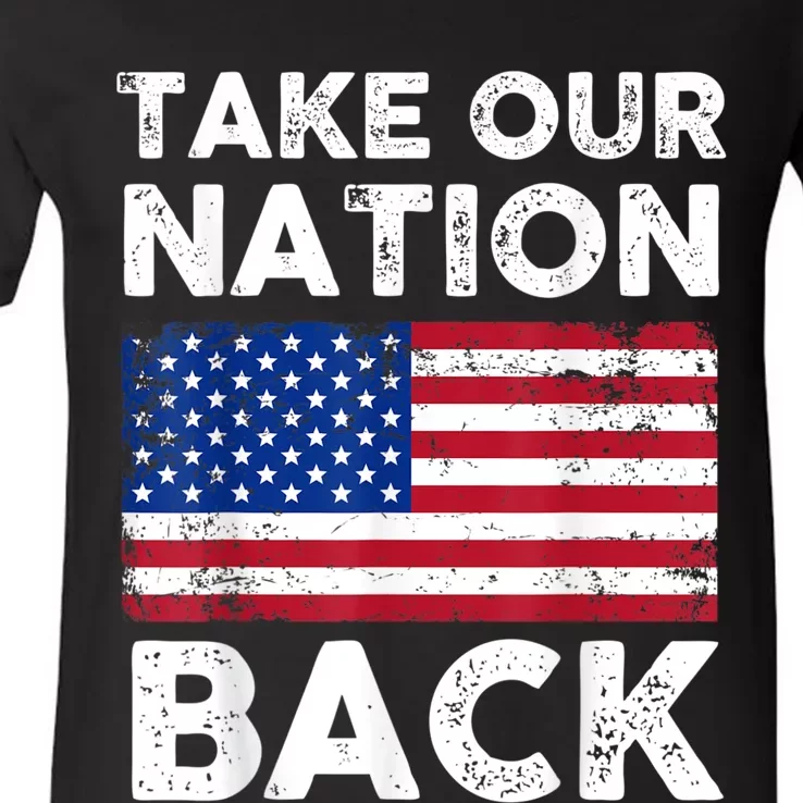 Take Our Nation Back Trump 2024 Election Pro Trump US Flag V-Neck T-Shirt