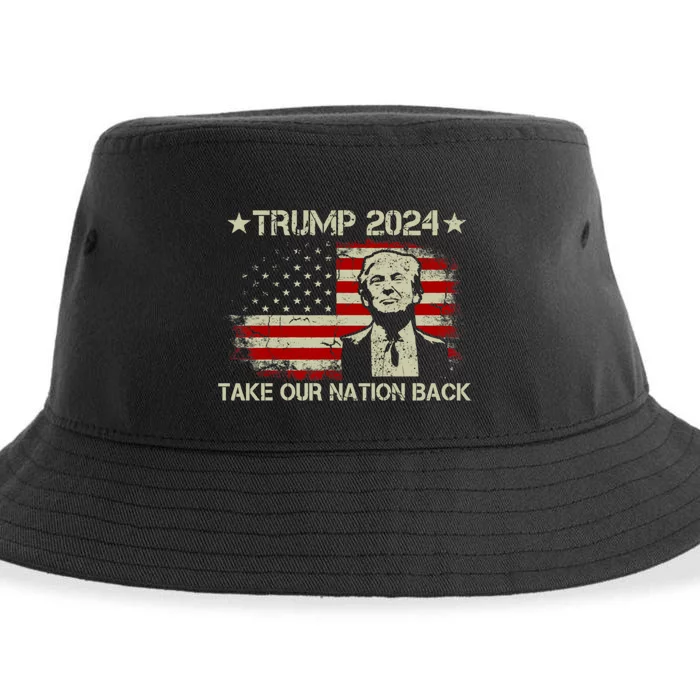 Take Our Nation Back Trump 2024 Election Pro Trump US Flag Sustainable Bucket Hat