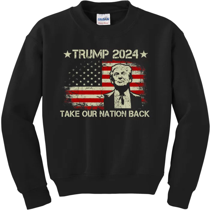 Take Our Nation Back Trump 2024 Election Pro Trump US Flag Kids Sweatshirt