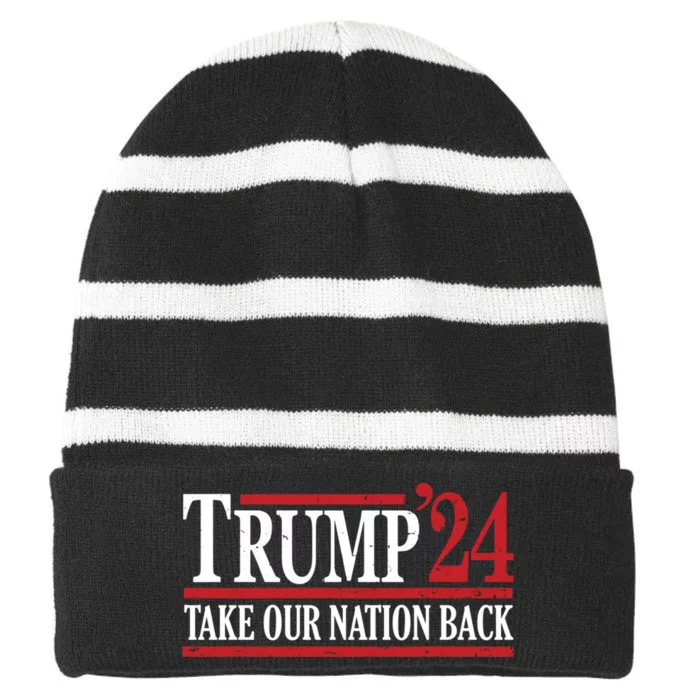 Take Our Nation Back Trump 2024 Election Pro Trump US Flag Striped Beanie with Solid Band