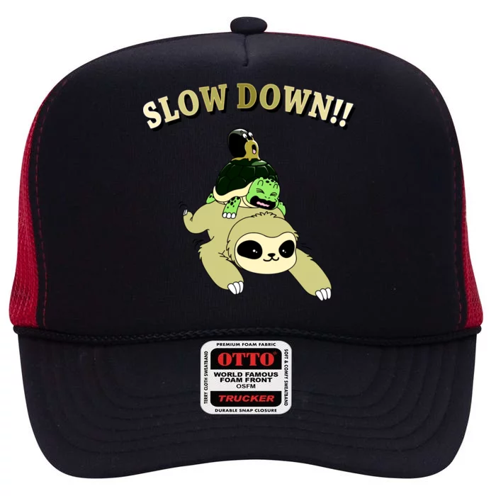 Too Fast Turtle Riding Sloth High Crown Mesh Trucker Hat