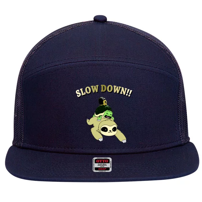 Too Fast Turtle Riding Sloth 7 Panel Mesh Trucker Snapback Hat