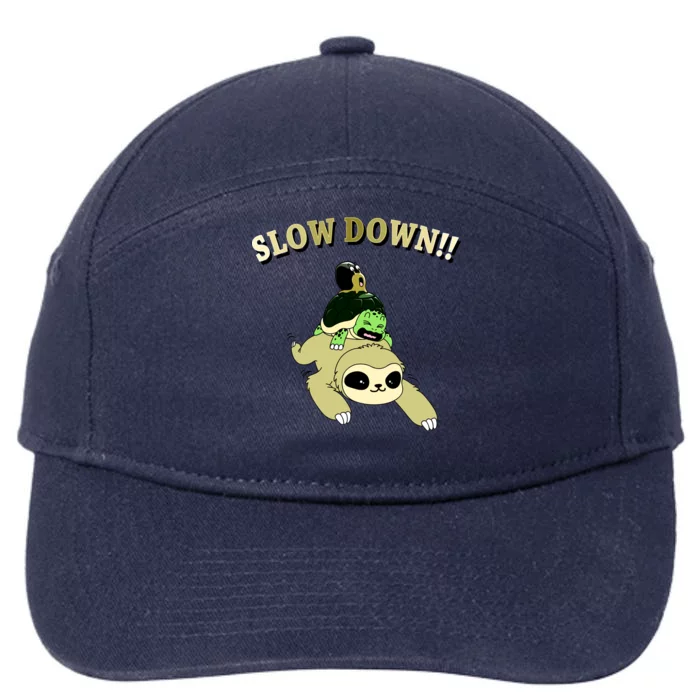 Too Fast Turtle Riding Sloth 7-Panel Snapback Hat