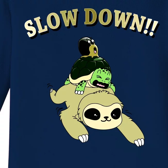 Too Fast Turtle Riding Sloth Baby Long Sleeve Bodysuit