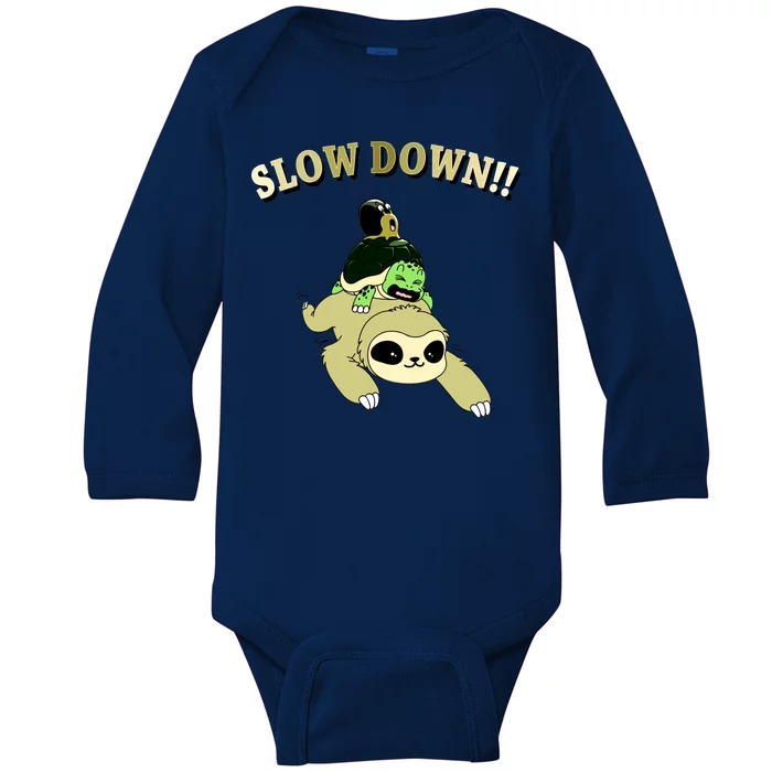 Too Fast Turtle Riding Sloth Baby Long Sleeve Bodysuit