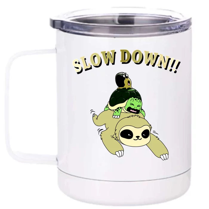 Too Fast Turtle Riding Sloth Front & Back 12oz Stainless Steel Tumbler Cup