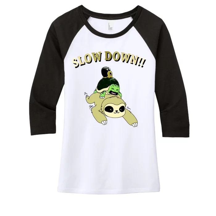 Too Fast Turtle Riding Sloth Women's Tri-Blend 3/4-Sleeve Raglan Shirt