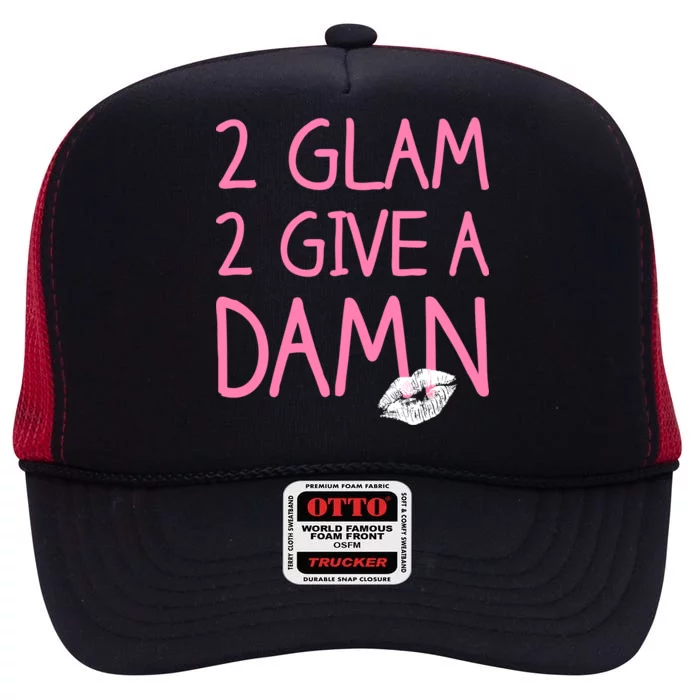 Too Glam To Give A Damn Lipstick Kiss Mark High Crown Mesh Trucker Hat