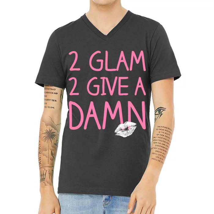 Too Glam To Give A Damn Lipstick Kiss Mark V-Neck T-Shirt