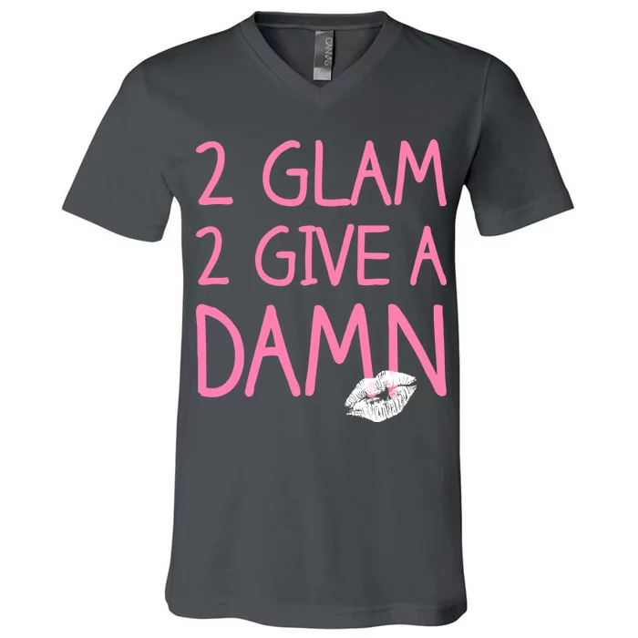 Too Glam To Give A Damn Lipstick Kiss Mark V-Neck T-Shirt