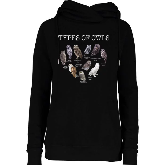 Types Of Owls Educational Cute Owl Lover Womens Funnel Neck Pullover Hood