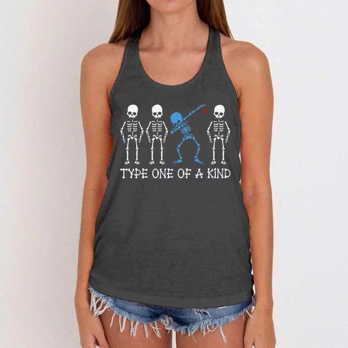 Type One Of A Kind Type 1 Diabetes Awareness Skeleton Women's Knotted Racerback Tank