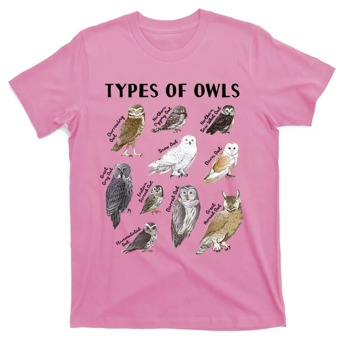 Types Of Owls Educational Collection Cute Owl Lover T-Shirt