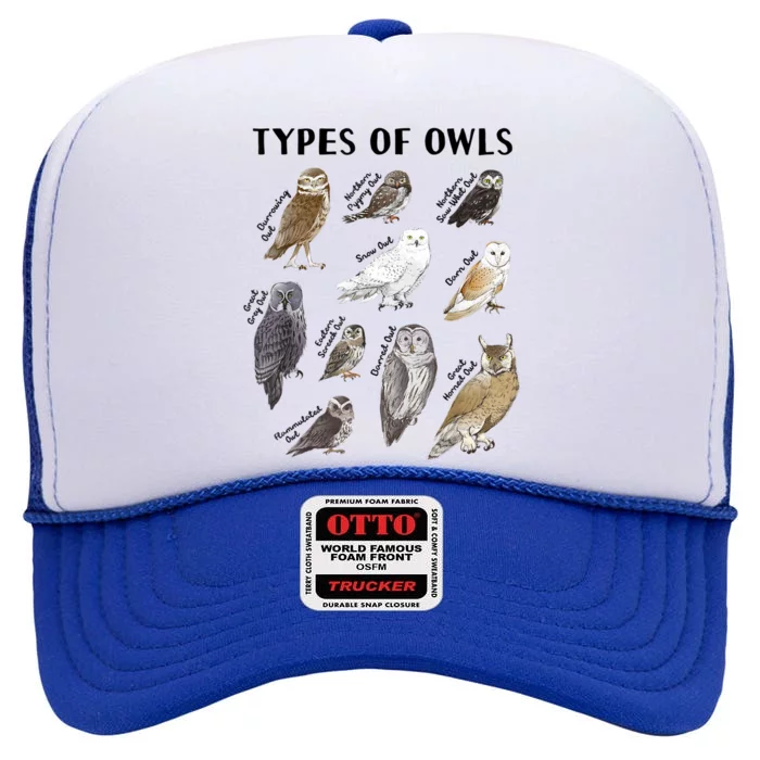 Types Of Owls Educational Collection Cute Owl Lover High Crown Mesh Trucker Hat