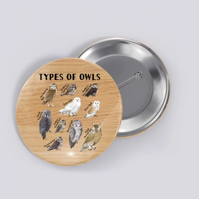 Types Of Owls Educational Collection Cute Owl Lover Button