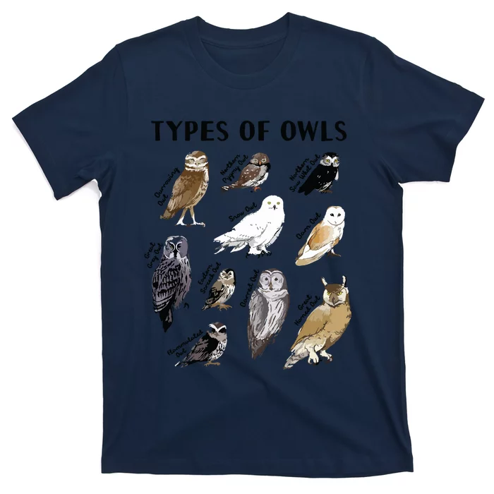 Types Of Owls Educational Collection Cute Owl Lover Gift T-Shirt