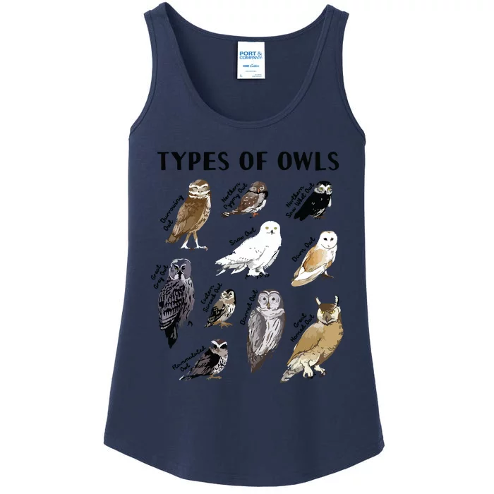 Types Of Owls Educational Collection Cute Owl Lover Gift Ladies Essential Tank