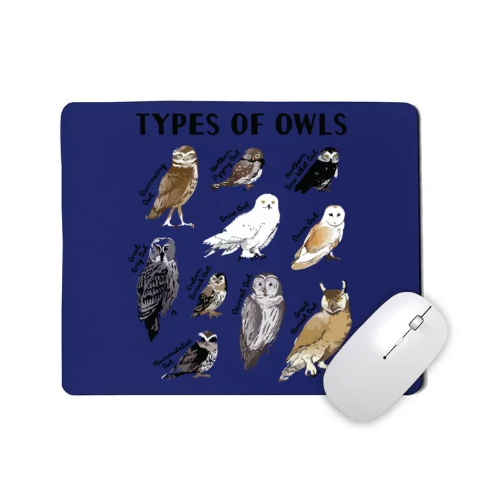 Types Of Owls Educational Collection Cute Owl Lover Gift Mousepad