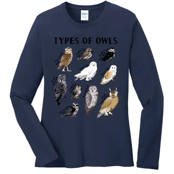 Types Of Owls Educational Collection Cute Owl Lover Gift Ladies Long Sleeve Shirt