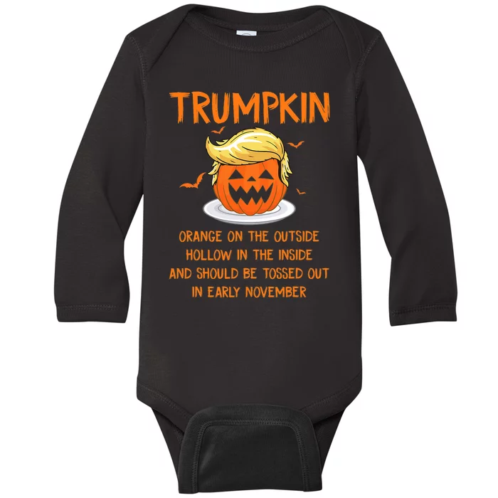 Trumpkin Orange On The Outside Anti Trump Halloween Gifts Baby Long Sleeve Bodysuit