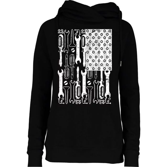 Tool American flag Mechanic Womens Funnel Neck Pullover Hood