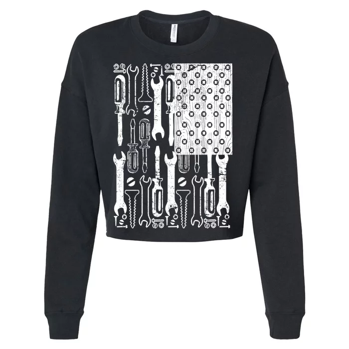 Tool American flag Mechanic Cropped Pullover Crew