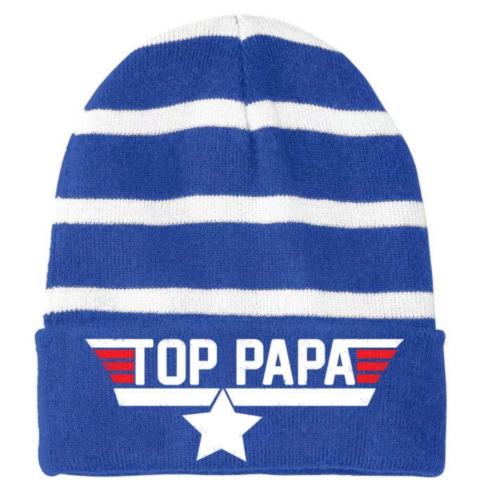 Top Papa Striped Beanie with Solid Band