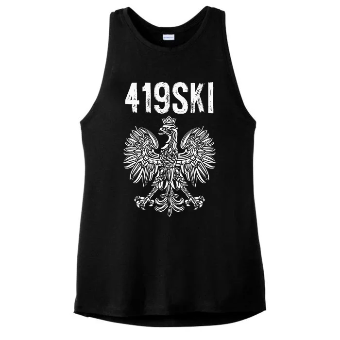 Toledo Ohio Polish American Eagle Flag Pride 419 Area Code Ladies Tri-Blend Wicking Tank